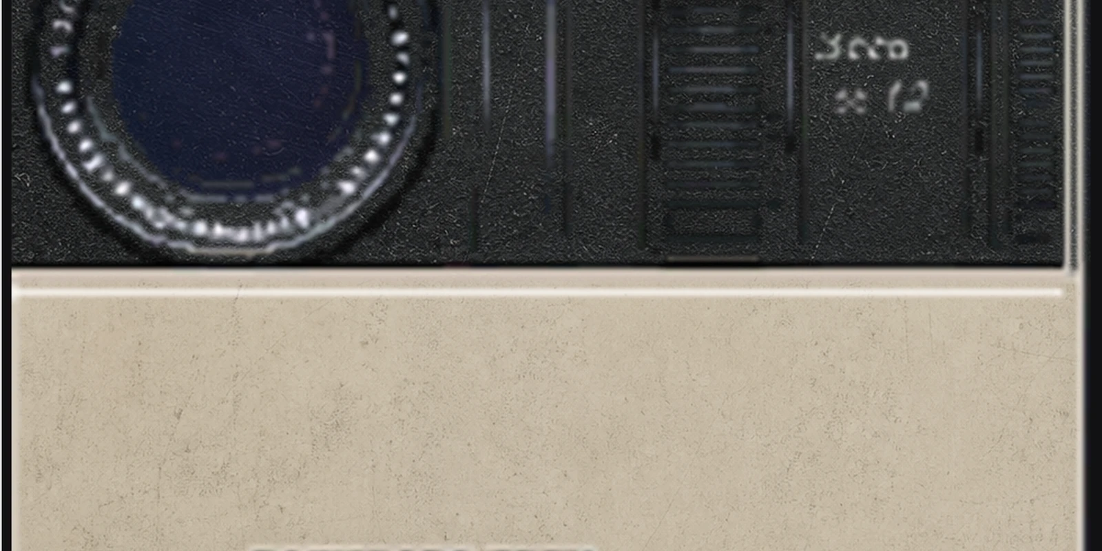 Updated security camera with a defined lens, casing, and surface wear