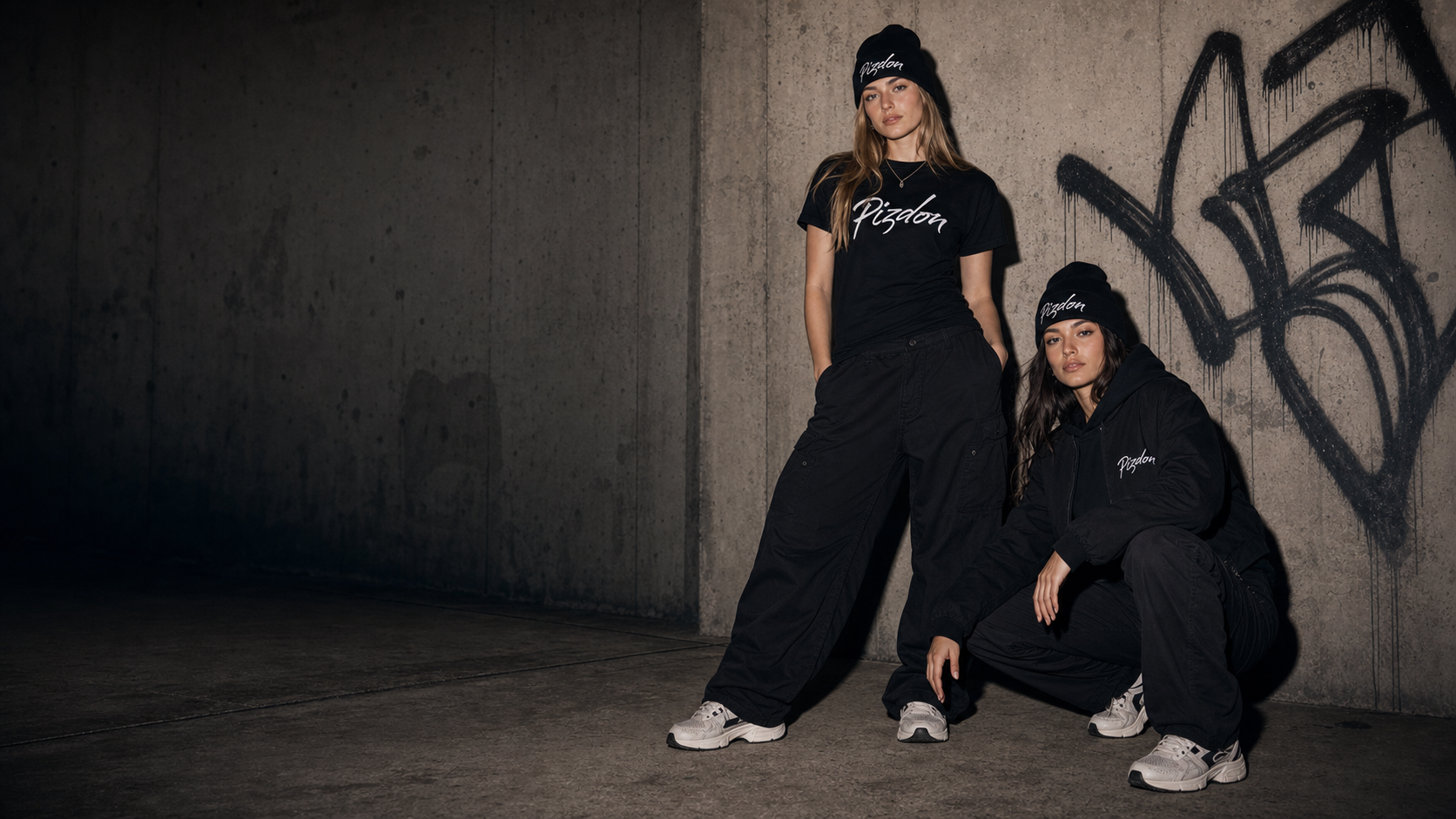 PIZDON city campaign with black and white streetwear