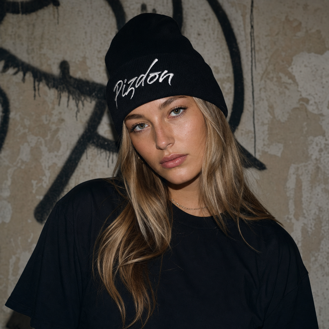 PIZDON black script beanie